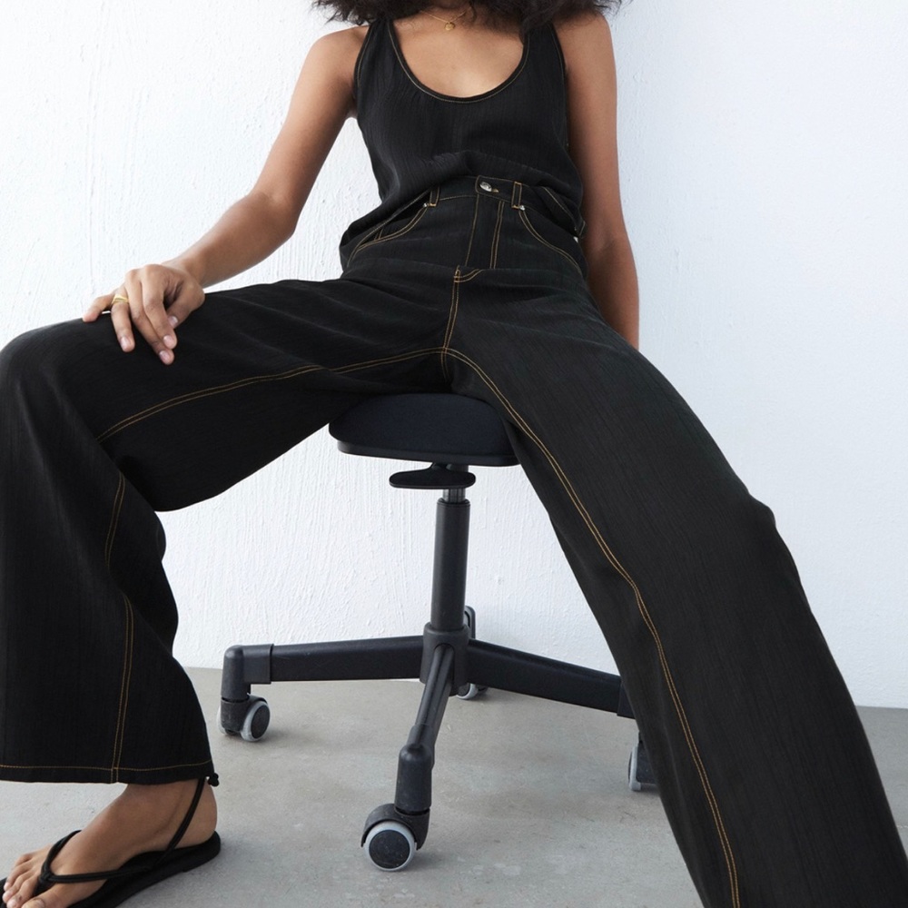 Zara Flowy Pants with Topstiching sz S